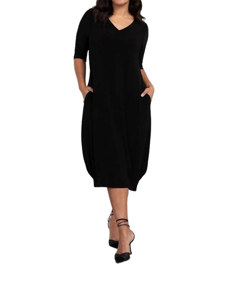 Front of a model wearing a size 10 Reversible Narrow Lantern Dress In Black in Black by Sympli. | dia_product_style_image_id:346460